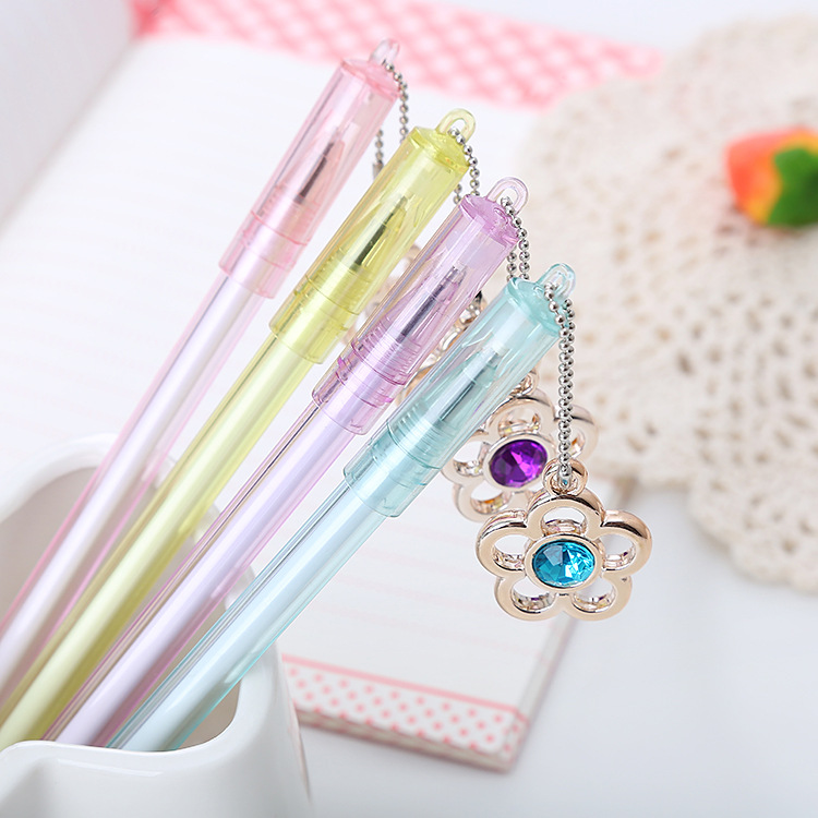3 Bút Nước Mực Đen Tag Hình Hoa 5 Cánh Kèm Ngọc