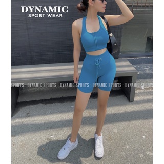 Set gồm quần đùi và bra thể thao nữ, vải có gân co giãn, có khóa kéo trước ngực, dệt kim từ sợi tổng hợp SHBR-BIKER