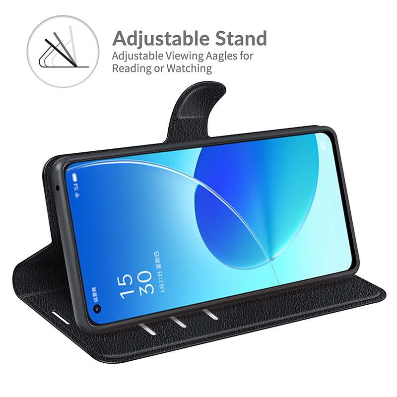 Oppo A60 4G Reno11 F 5GOPPO Reno6 Z 5G Reno 6 Pro 6Z 5 Pro 4 Pro 4Z Ốp Điện Thoại Ví Flip Case Litchi Grain Da PU Chống Trầy Xước Đứng Vỏ Reno5