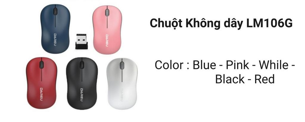 Mô tả Chuột không dây Dareu LM106G Black/ Red /Blue / Pink / White - Bảo hành 24 tháng - 1