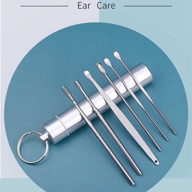 Bộ Dụng Cụ Ngoáy Tai Lấy Ráy Tai 6 Món Bằng Thép Không Gỉ Cao Cấp