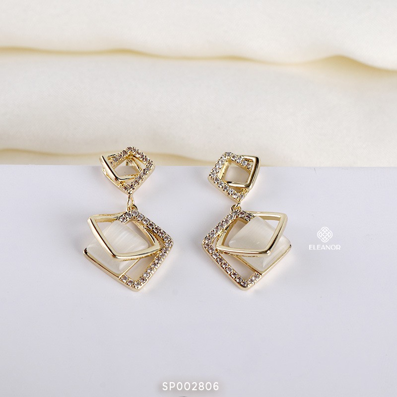 Bông tai nữ chuôi bạc 925 Eleanor Accessories đính đá khuyên tai dáng thả phụ kiện trang sức 2806