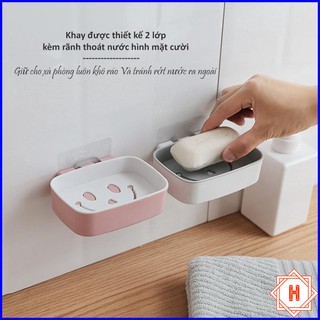 Khay Để Bánh Xà Phòng Dán Tường 2 Lớp Đáy Kín Hình Mặt Cười { H }