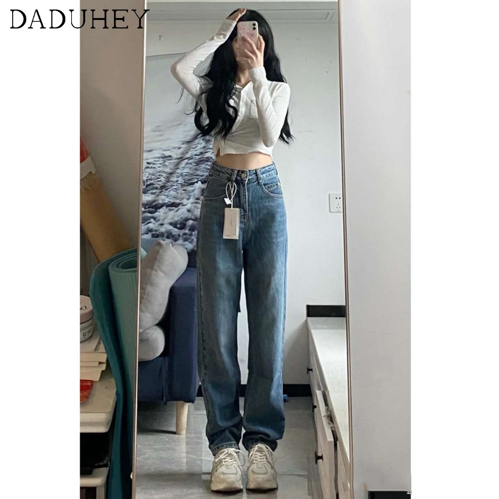 Ảnh Daduhey Quần jean lưng cao ống rộng tôn dáng 6 màu sắc tùy chọn size S-5XL thời trang 4