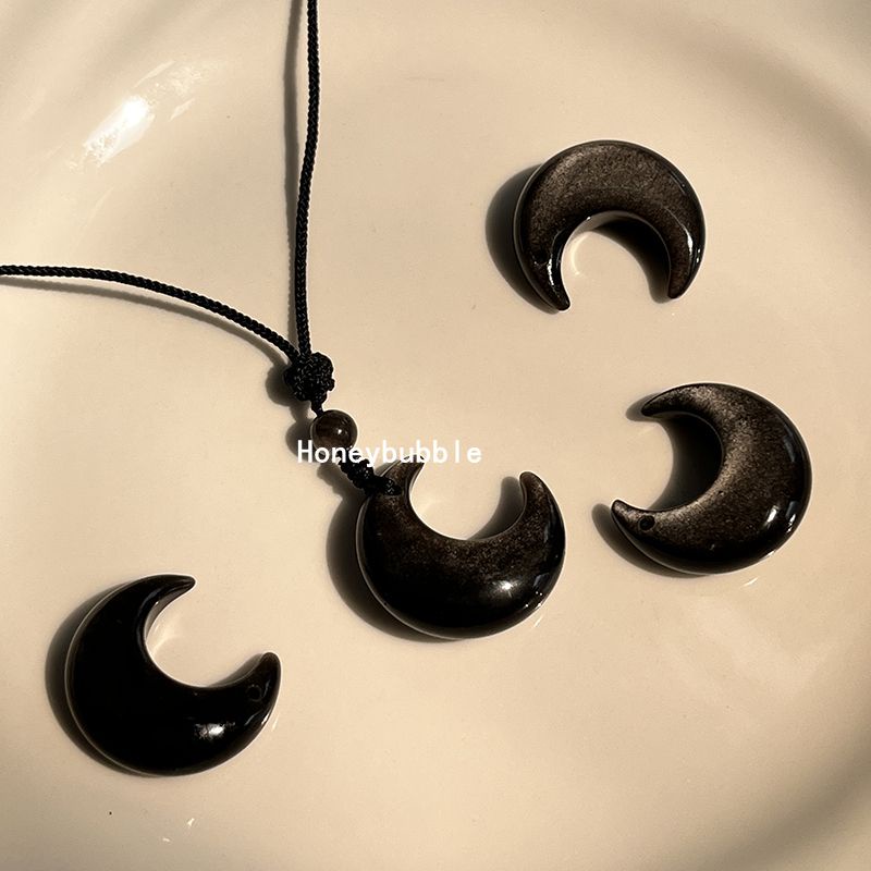 Vòng cổ Mặt Trăng Khuyết Bằng Đá Obsidian Cho Cặp Đôi