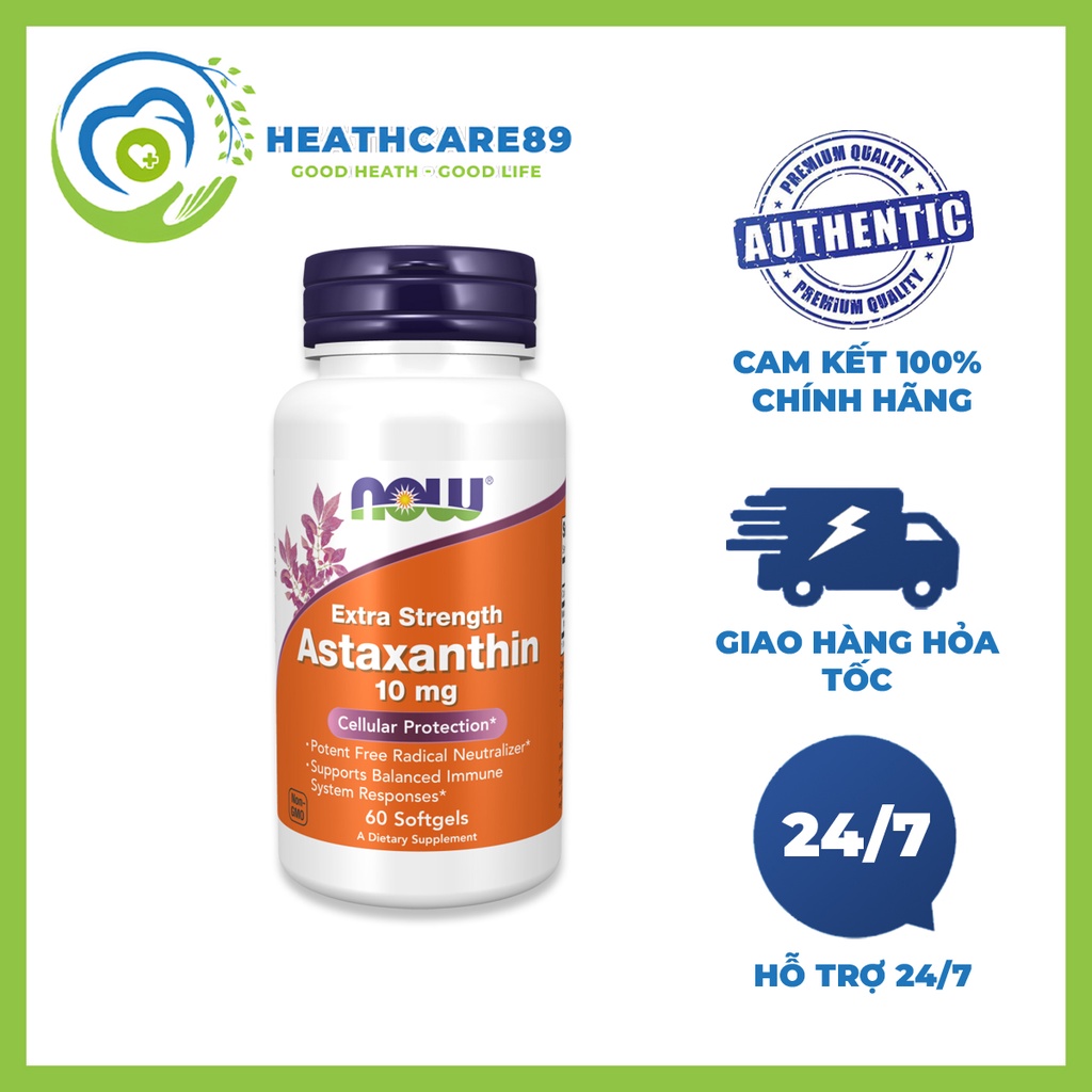 Now Astaxanthin 10mg Viên Uống Chống Lão Hóa Gấp 6000 Lần Vitamin C