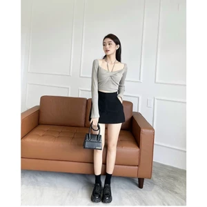 SET ÁO CROPTOP XOẮN NGỰC, DÂY CỔ KÈM CHÂN VÁY CHỮ A, SET ĐỒ NỮ TRẺ TRUNG NĂNG ĐỘNG | MEOINDAHOUSE