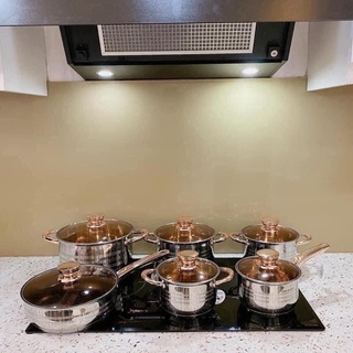 Bộ Nồi 6 Món Vung Kính ENGELBERG 8013 Công Nghệ Đức Cao Cấp Sang Trọng Cam Homeware