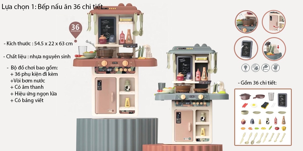 Đồ chơi nhà bếp 63cm 36 chi tiết BBT Global