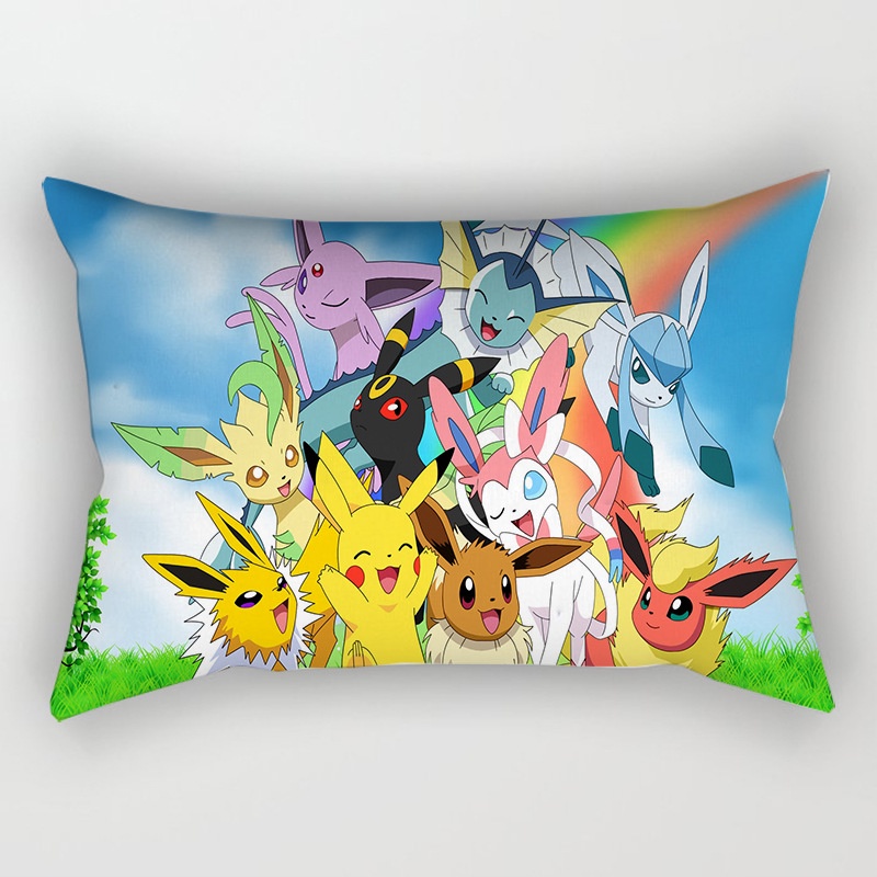 PS1 Pokemon Hoạt Hình Gối Anime Hình Chữ Nhật 30x50CM Sofa Phòng Ngủ Pikachu Tro Ketchum Trang Trí Da Đào Gối Cov