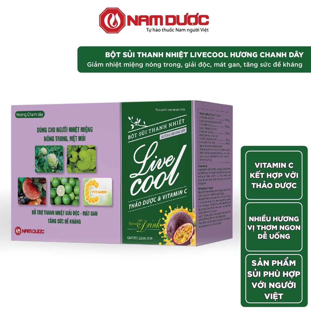 Ảnh Bột sủi thanh nhiệt Livecool Nam Dược hương chanh dây(10 góix7gr) hỗ trợ giảm nhiệt miệng,nóng trong 2