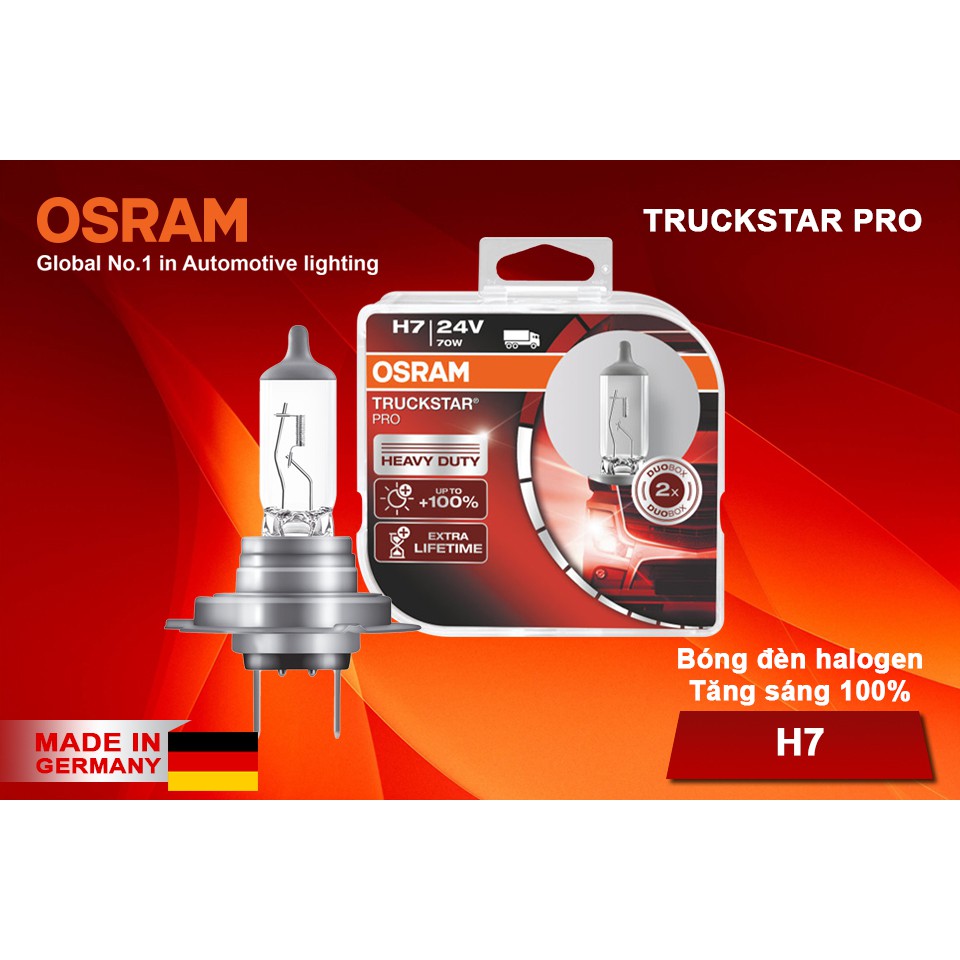 Combo 2 Bóng Đèn Halogen Tăng Sáng 100% OSRAM Truckstar Pro H7 24V 70W