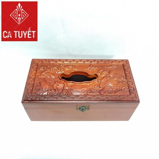 Hộp khăn giấy bằng gỗ hương chạm ông DI LẶC loại to - ẢNH THẬT