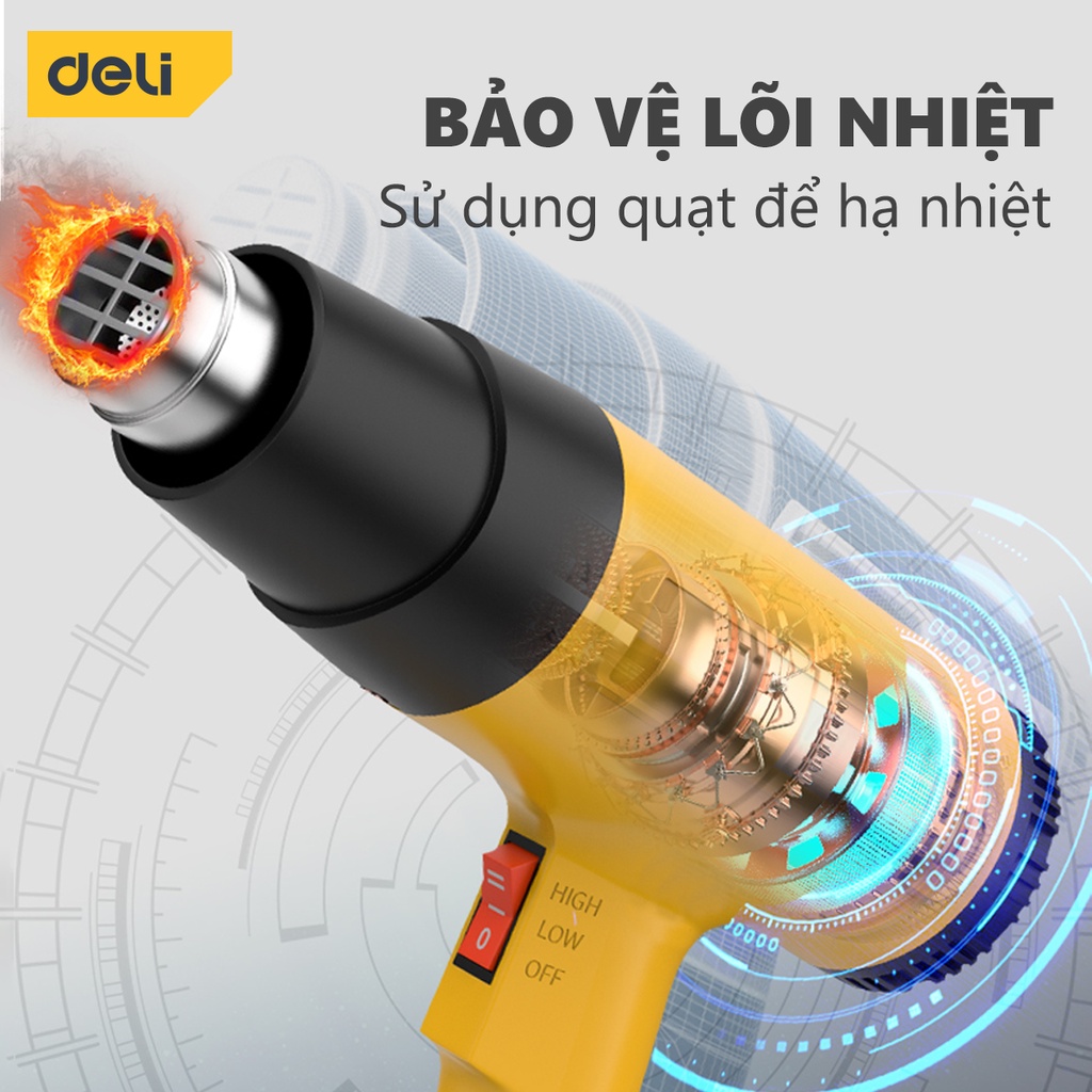 Máy Khò Nhiệt Hơi Nóng Deli Cao Cấp Công Suất Cao 2000W - Co Màng Cơ - Khò Thực phẩm - Hàn Nhựa