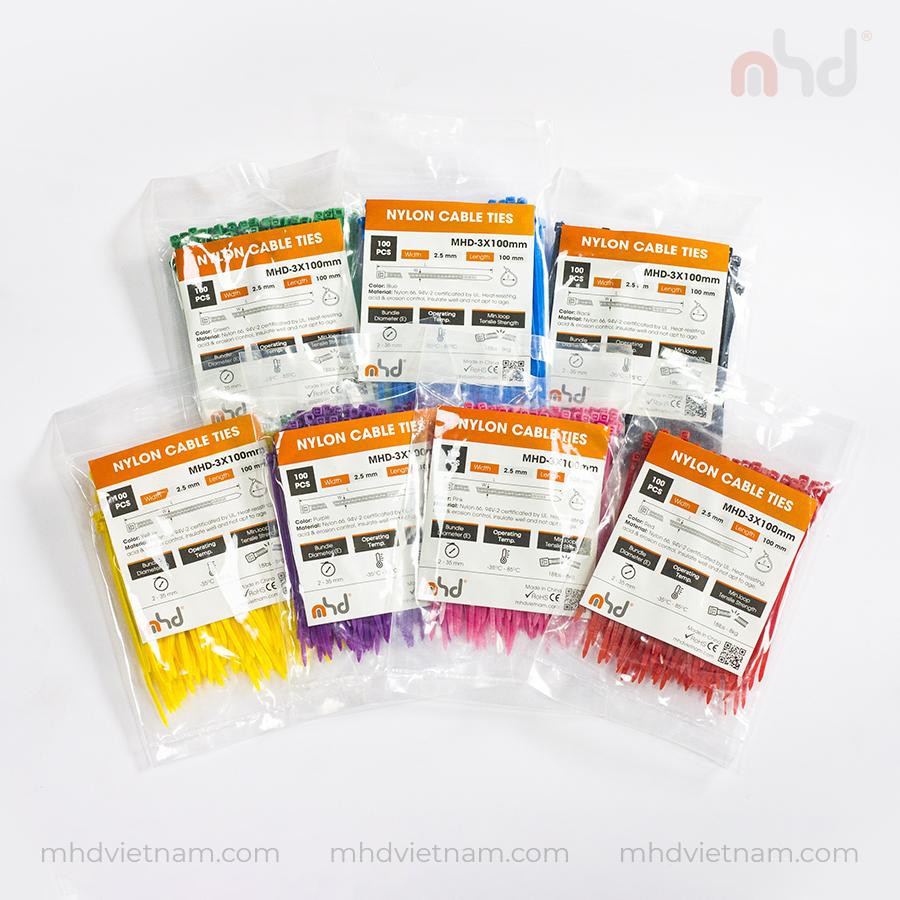Dây rút nhựa MHD 2.5*100mm và 2.5*200mm đủ màu (100sợi/bịch) | Shopee ...