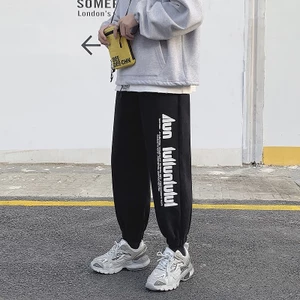 Quần dài Jogger thể thao nam in chữ đơn giản chất vải nỉ da cá 100 cotton - HappyFamily