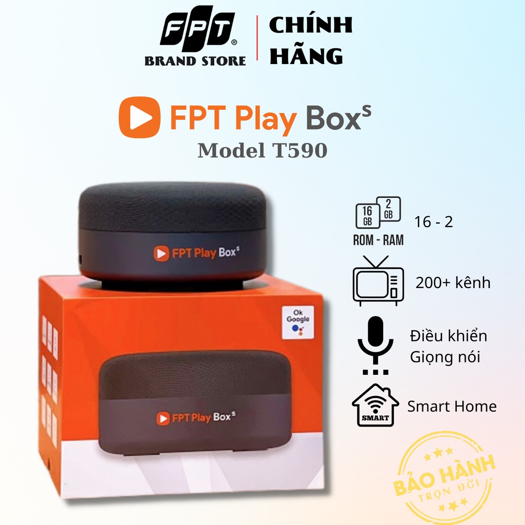 FPT PLAY BOX S THUÊ BAO FPT TELECOM - Model T590 Hands-free Android TV 10 Box Kết Hợp Loa  Điều Khiển Giọng Nói + 4K
