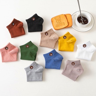 10 Đôi Tất cổ ngắn nữ hình gấu phong cách Hàn Quốc, vớ nữ chất liệu cotton thoáng mát