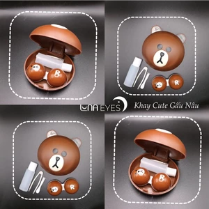 Khay Gương Cute Hình Thú kèm dụng cụ đeo lens