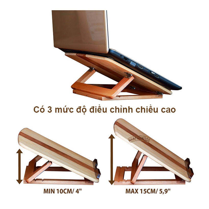 Giá Đỡ Laptop Macbook Gấp Gọn Thông Minh Bằng Gỗ, Kệ Nâng Kê Laptop Để Bàn Làm Việc Nhatvywood NVLP05