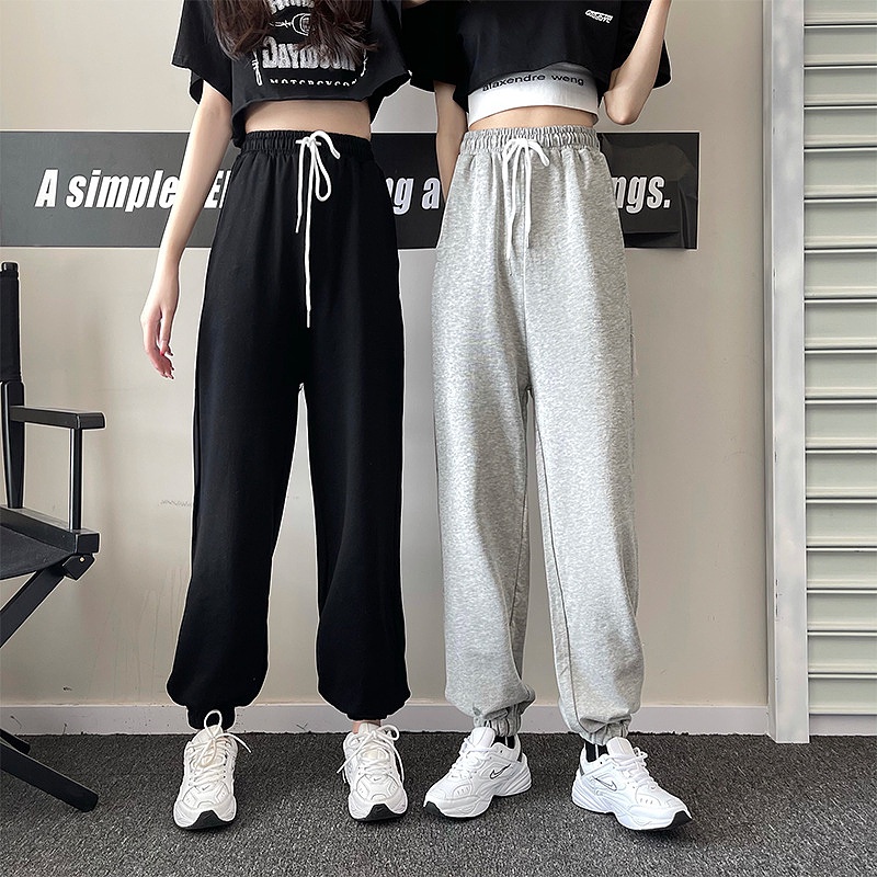 Quần jogger ống rộng bo gấu thể thao chất tổ ong phong cách ulzzang 155