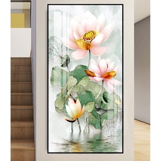 Tranh Tráng Gương Laminate - Treo Tường Sen Hồng - Bo Viền Cao Cấp