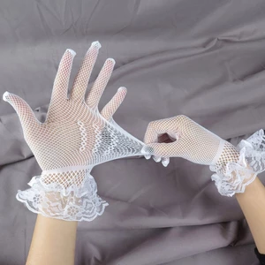 Găng tay lưới cá nữ Yoo có vòng xếp li Lưới cá lưới ngắn ren Găng tay thanh lịch