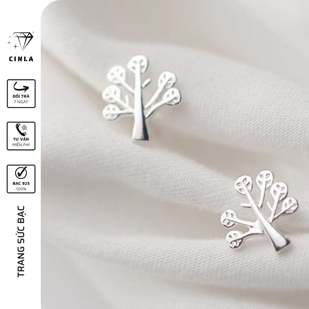Bông tai mạ bạc 925 khuyên tai nữ hình cây nhỏ xinh trang sức bạc CINLA KT009