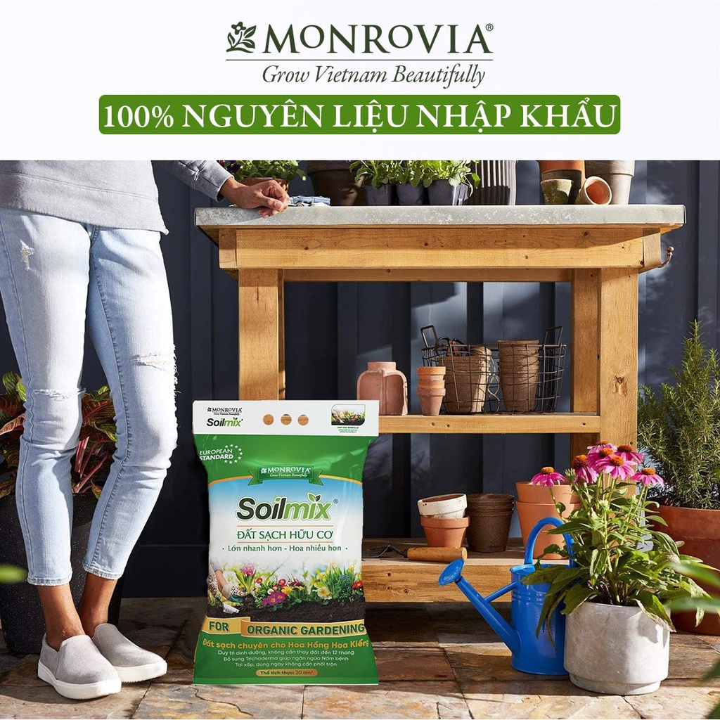 Ảnh Đất trồng cây Soilmix MONROVIA cho kiểng lá, hoa hồng, sen đá, rau hữu cơ, bổ sung nấm đối kháng, đá perlite 1