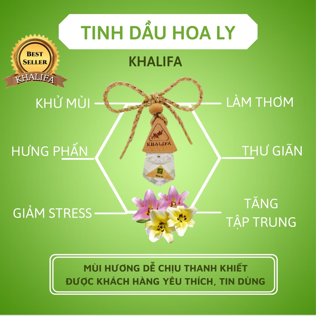 Tinh Dầu Hoa Ly Nguyên Chất Khalifa 50ml Tốt Cho Da Giảm Stress Khử Mùi Chống Say Xe Hàng Chính Hãng