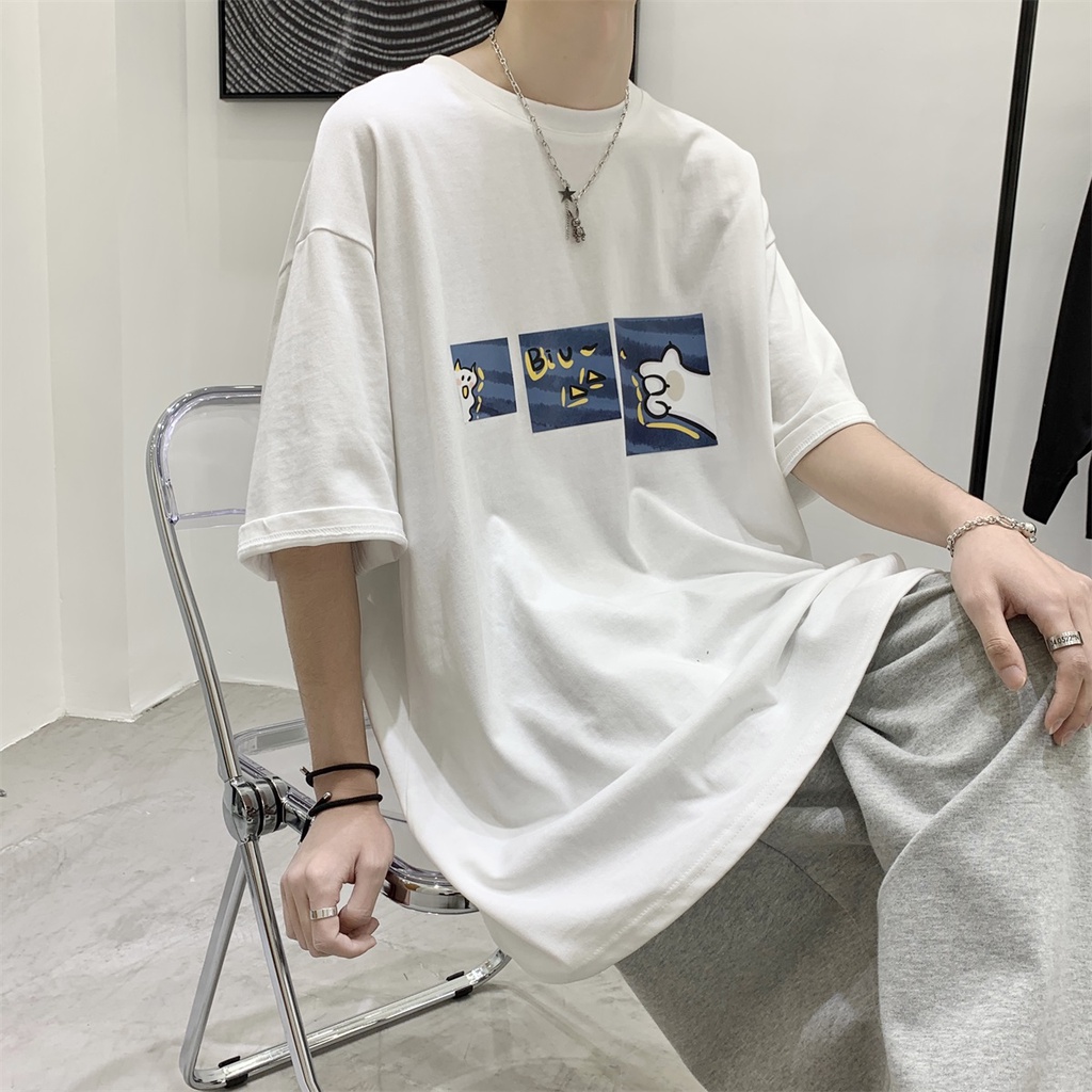 Áo thun tay lỡ HappyFamily tay lỡ Cat Biu chất vải cotton 100 cao cấp-2 màu trắng đen