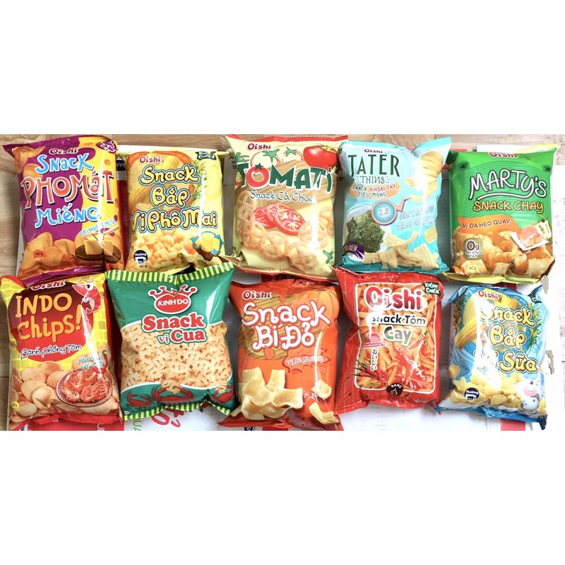 Bánh Snack Oishi® vị Phô mát/Bắp phô mai/Cà chua/Tảo biển/Heo quay chay ...