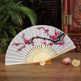 Quạt vải xếp họa tiết hoa anh đào, Quạt xếp cầm tay hoạ tiết hoa phong cách trung quốc trang trí độc đáo