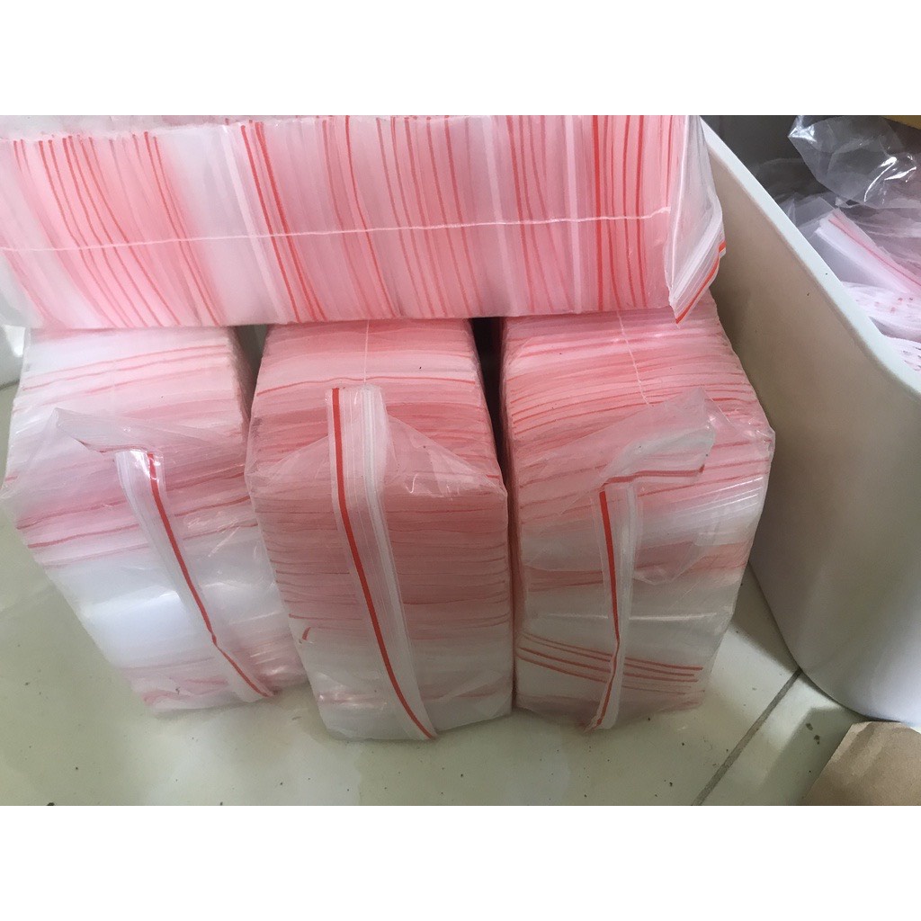 Túi Zip 100g túi đựng thực phẩm tủ lạnh, gia vị vuốt mép chỉ đỏ loại dày đẹp ,- Ấn vào chọn size