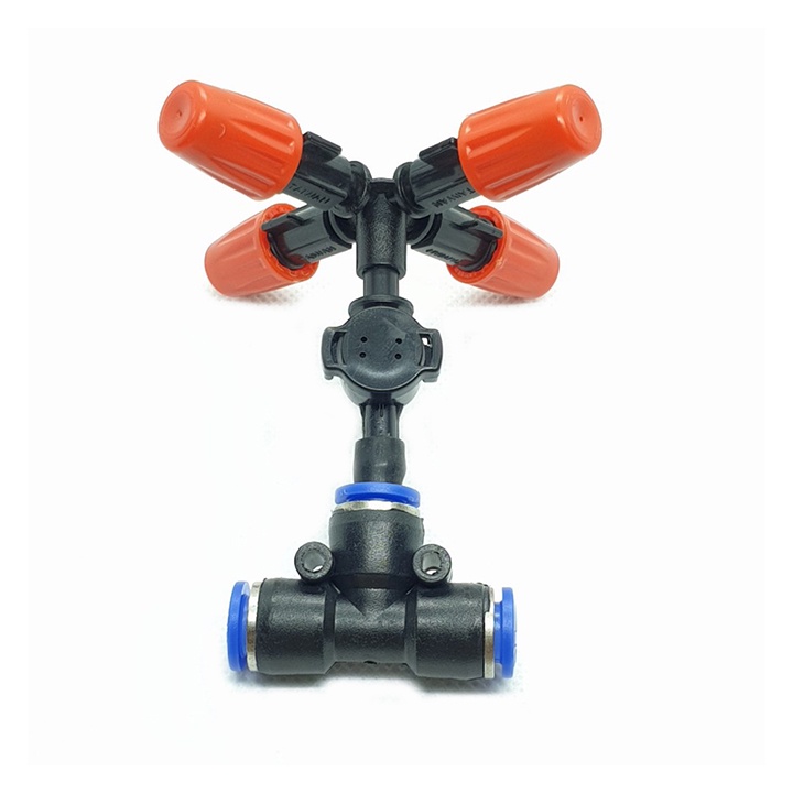 50 Bộ béc tưới phun sương 4 hướng cam kèm tê nối nhanh ống 8mm (tùy chọn van chống rỉ nước)