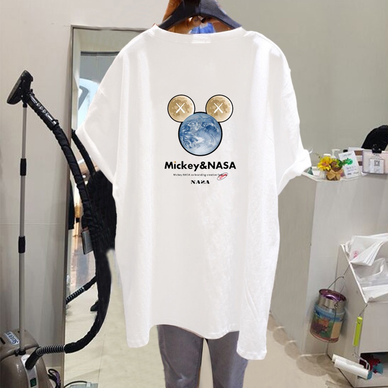 Áo thun nữ form rộng HappyFamily kiểu tay lỡ mẫu Mickey Nasa Chất Cotton co giãn mềm mịn thoáng mát