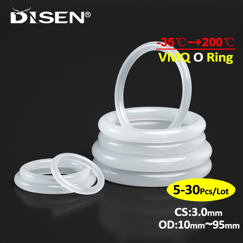 5-30 Chiếc CS 3mm VMQ silicone Trắng o Vòng Đệm OD 10 ~ 100mm Thực Phẩm Vòng Silicon Vòng Chữ o Vòng Cao Su Miếng Đệm