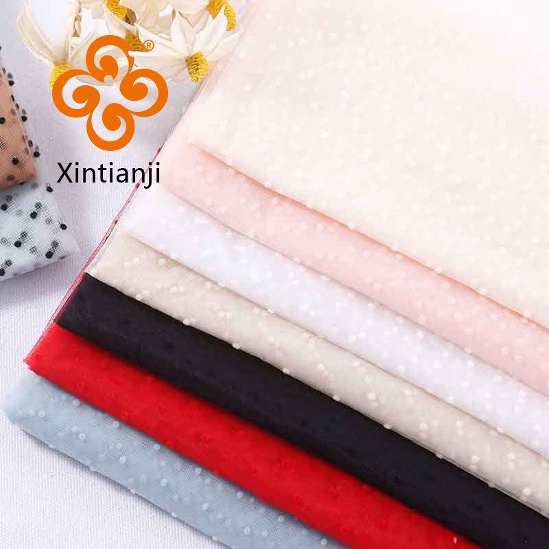 Đổ xô Lưới Dệt Kim Vải Nylon Đen Trắng Chấm Bi Lưới Vải DIY Để May Váy Cưới Mỗi Sân TJ5118