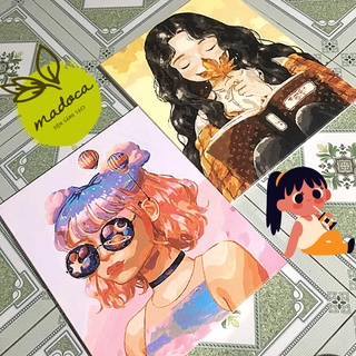 Tranh tô màu số hóa Madoca có khung 40x50cm Cô Gái tóc ngắn vũ trụ sao T575