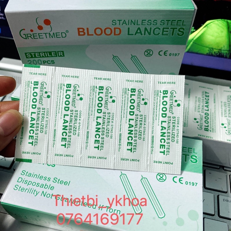 Kim lấy mụn Kim chích máu Blood Lancet Hộp 200 cây Kim Chích Lễ Mụn Greetmed Kim chích mụn