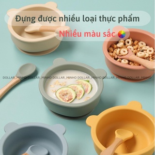 < Tổng hợp> Bát ăn dặm bằng silicon hình gấu có đế hít chống đổ cho bé ( không kèm thìa muỗng)