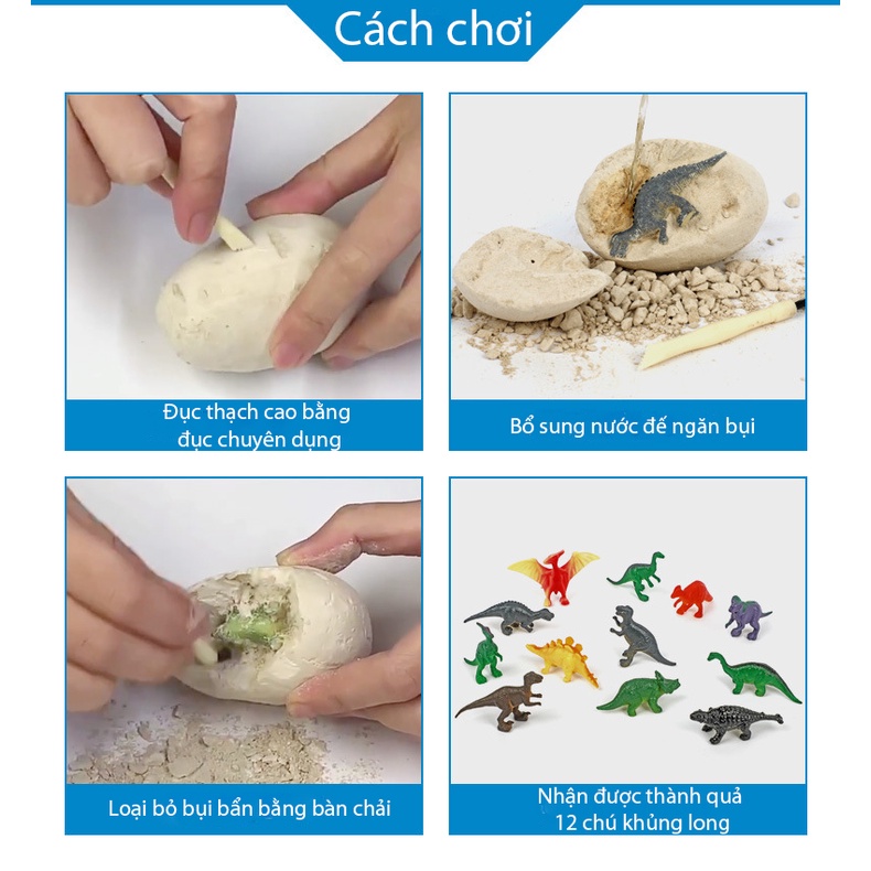 Ảnh Đồ chơi khảo cổ học hóa thạch khủng long KAVY gồm 12 quả trứng 12 dụng cụ đào 4