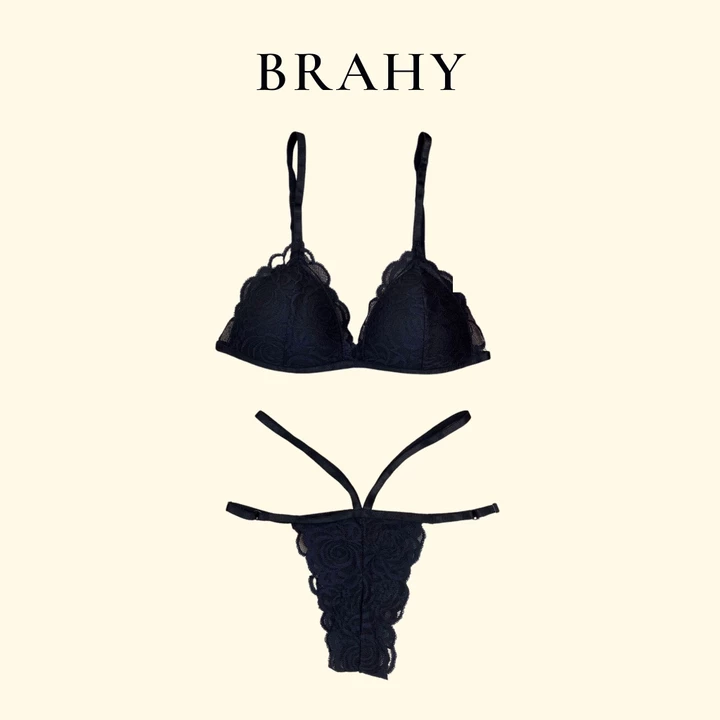 Bộ đồ lót ren bralette đen dây sexy có mút mỏng BRAHY 003