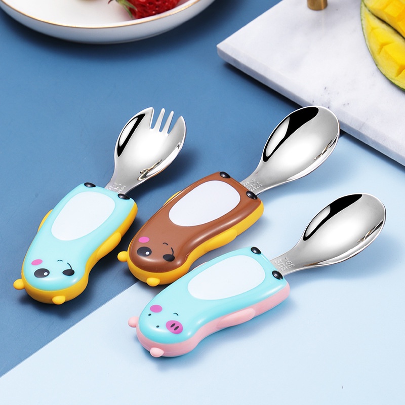 Ảnh Bộ thìa dĩa cho bé tập ăn, Set thìa dĩa gấu dễ thương cho bé tập xúc YEAHCOOK 4
