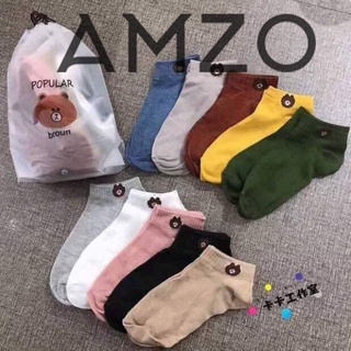 COMBO 10 ĐÔI TẤT VỚ NỮ CỔ NGẮN HÌNH GẤU KUTE TẶNG KÈM TÚI RÚT LOẠI DÀY, CHẤT MỀM_AMZO