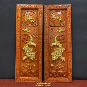 Tranh Gỗ Lý Ngư Vọng Nguyệt " Phúc Đức"