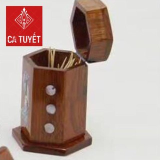 Lọ Đựng Tăm Gỗ Hương khảm Trai - Cô Gái Việt Nam ( Hàng cao cấp )