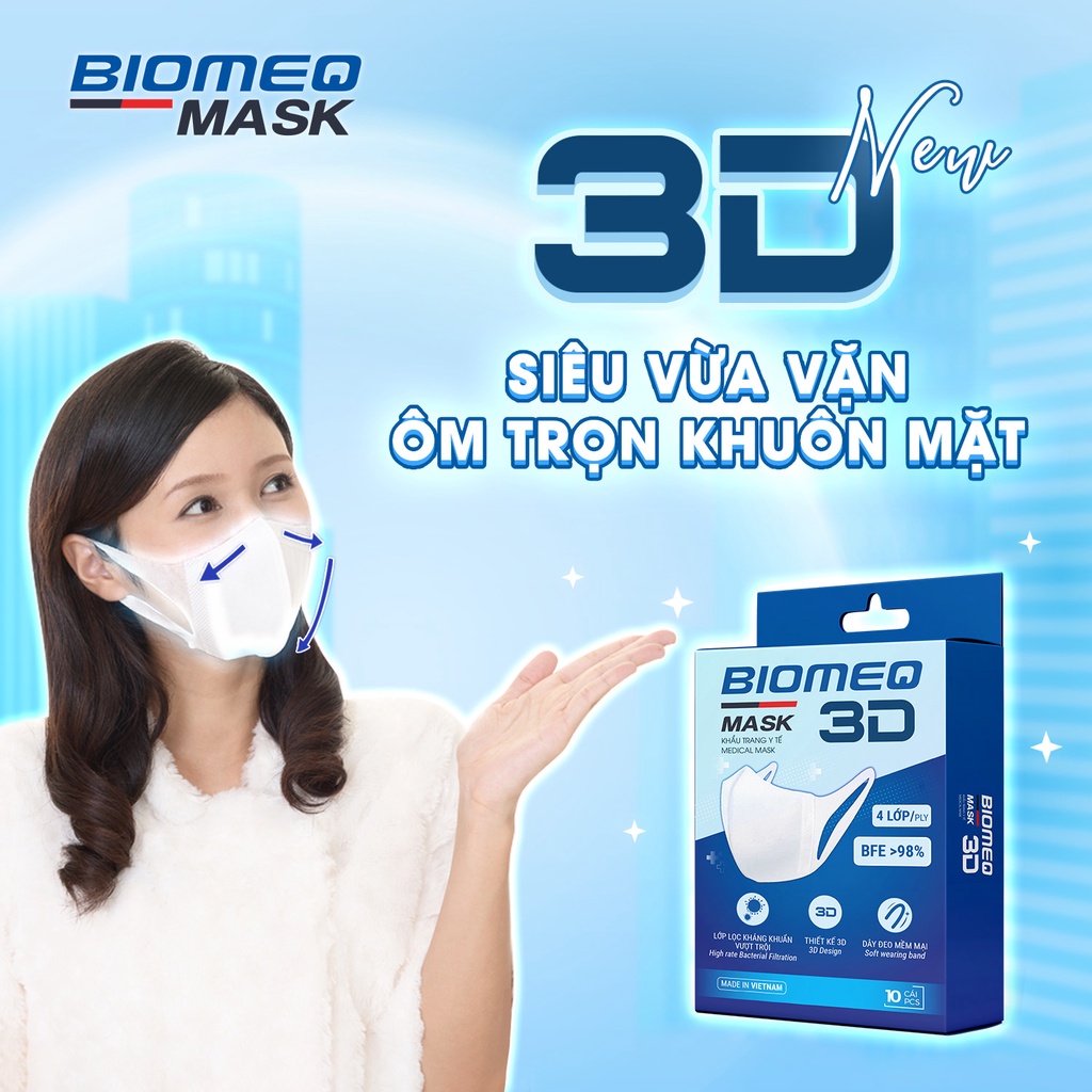 Ảnh Khẩu trang y tế 3D BIOMEQ MASK chuẩn 4 lớp ôm sát mặt, dây đeo mềm mại co giản và đàn hồi tốt - MEDICAL 1