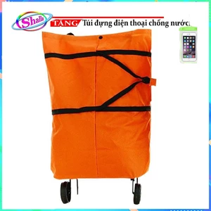 Túi mua sắm gấp gọn đi chợ đeo vai nữ 2 bánh xe kéo tăng đưa cao thấp tiện lợi Shalla Tặng túi chống nước điện thoại
