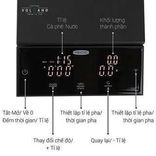 Volcano Cân điện tử Felicita Parallel cho pha chế cà phê đồ uống có đếm giờ pin sạc - Black Plus